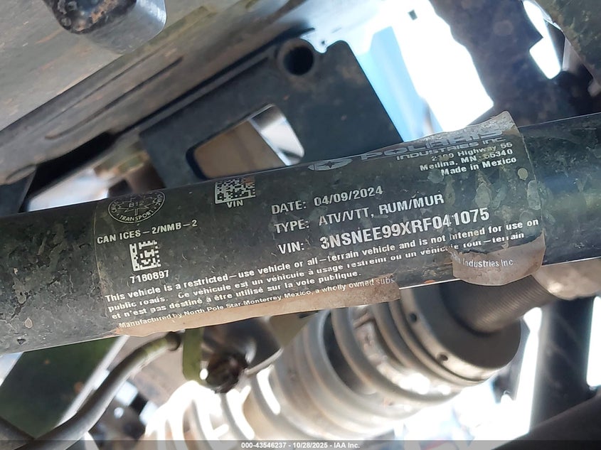 2024 Polaris Rzr Xp 1000 Sport VIN: 3NSNEE99XRF041075 Lot: 43546237