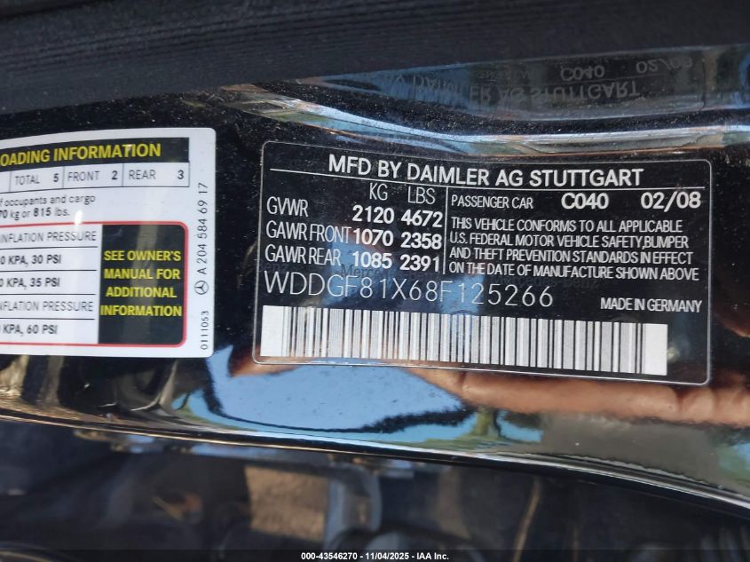 2008 Mercedes-Benz C 300 Luxury 4Matic/Sport 4Matic VIN: WDDGF81X68F125266 Lot: 43546270