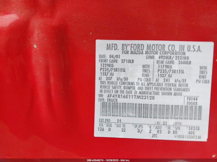 4F4YR16E11TM23128 2001 MAZDA B-SERIES photo no. 9