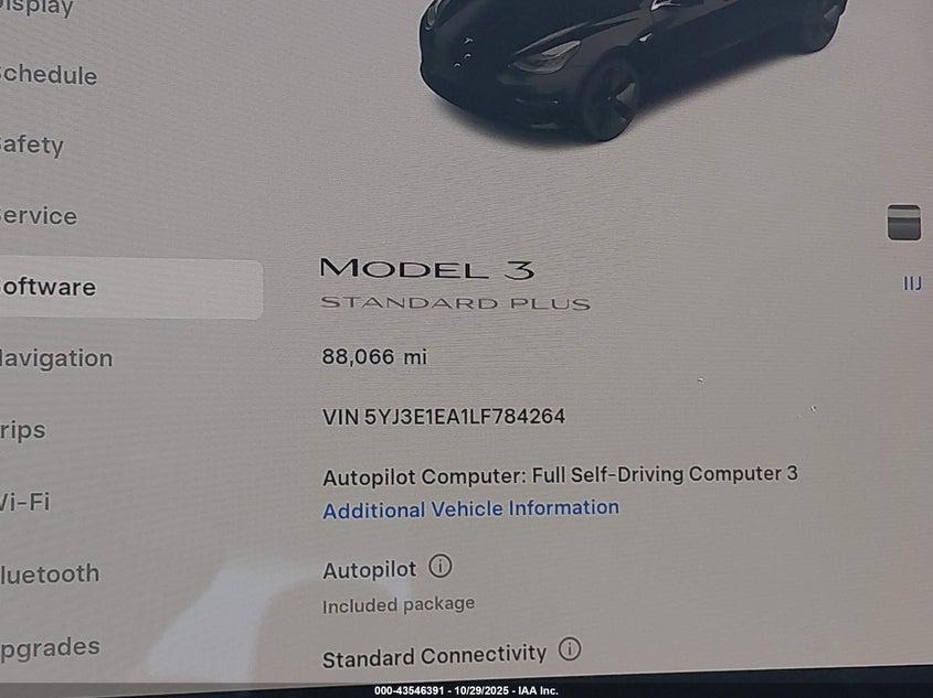 2020 Tesla Model 3 Standard Range Plus Rear-Wheel Drive/Standard Range Rear-Wheel Drive VIN: 5YJ3E1EA1LF784264 Lot: 43546391