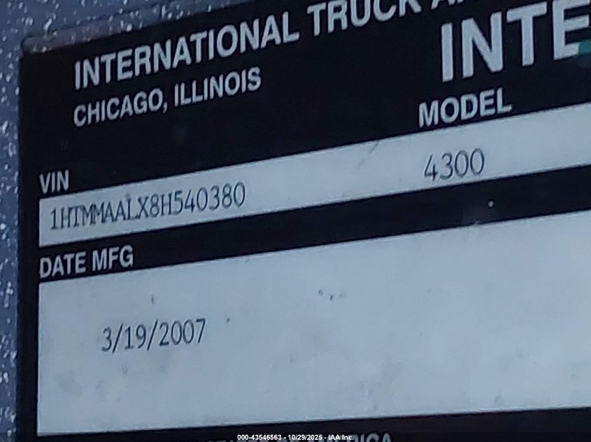 2008 International 4000 4300 VIN: 1HTMMAALX8H540380 Lot: 43546563