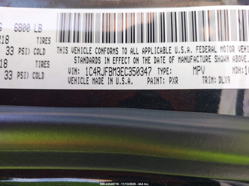 2014 JEEP GRAND CHEROKEE LIMITED 1C4RJFBM3EC350347