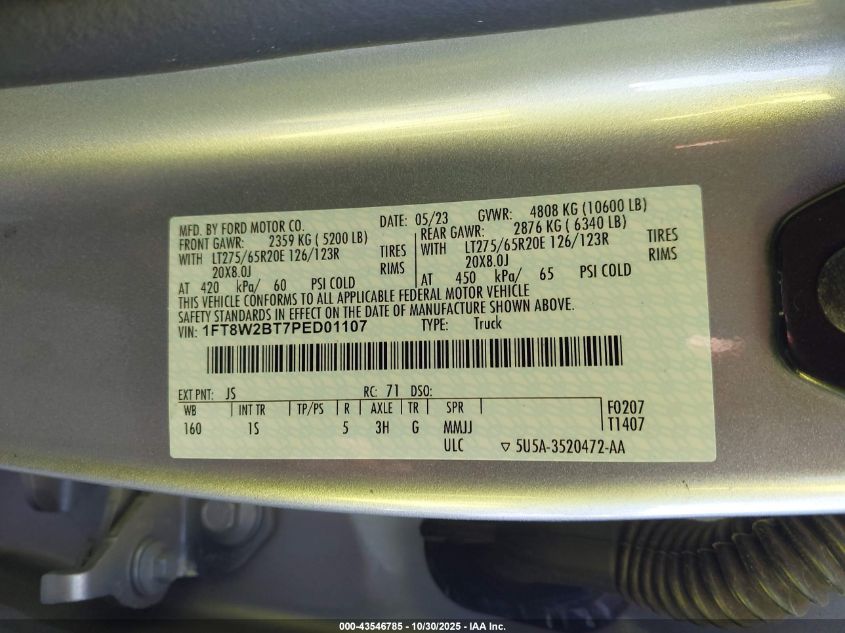 2023 Ford F-250 Xl VIN: 1FT8W2BT7PED01107 Lot: 43546785