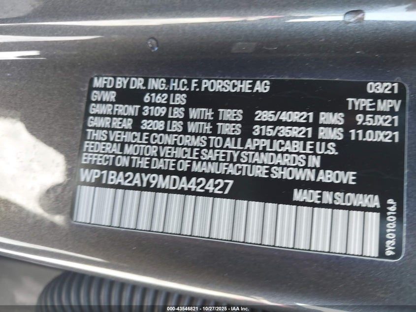 2021 PORSCHE CAYENNE COUPE WP1BA2AY9MDA42427