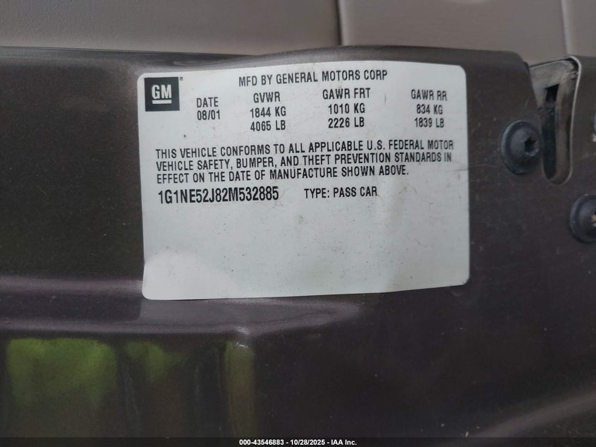 2002 Chevrolet Malibu Ls VIN: 1G1NE52J82M532885 Lot: 43546883