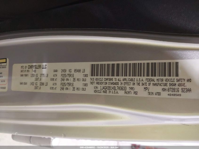 2009 Jeep Wrangler Unlimited X VIN: 1J4GA39149L703633 Lot: 43546892