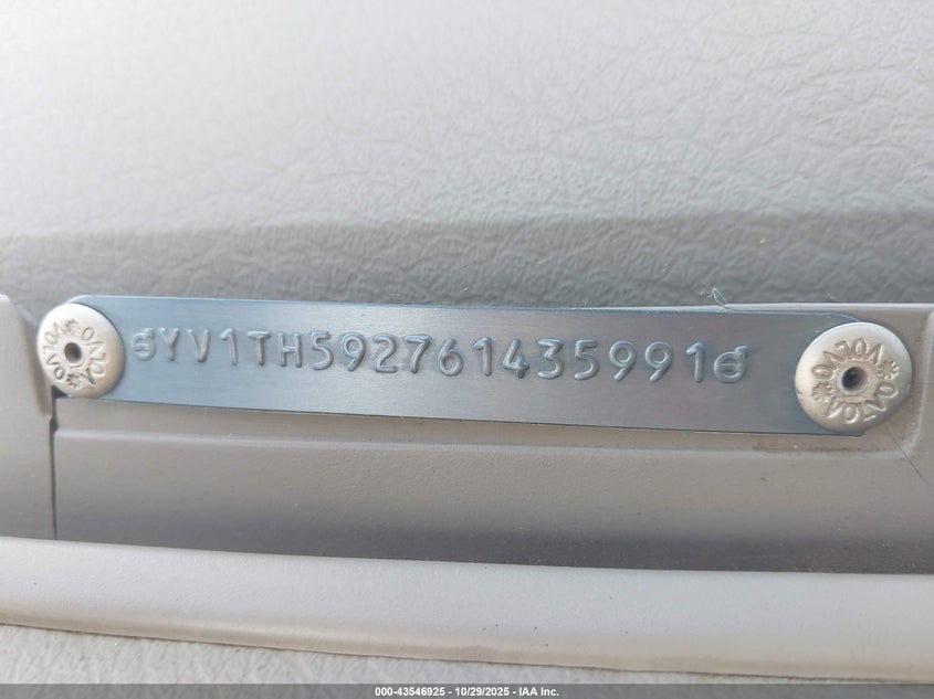 2006 Volvo S80 2.5T VIN: YV1TH592761435991 Lot: 43546925