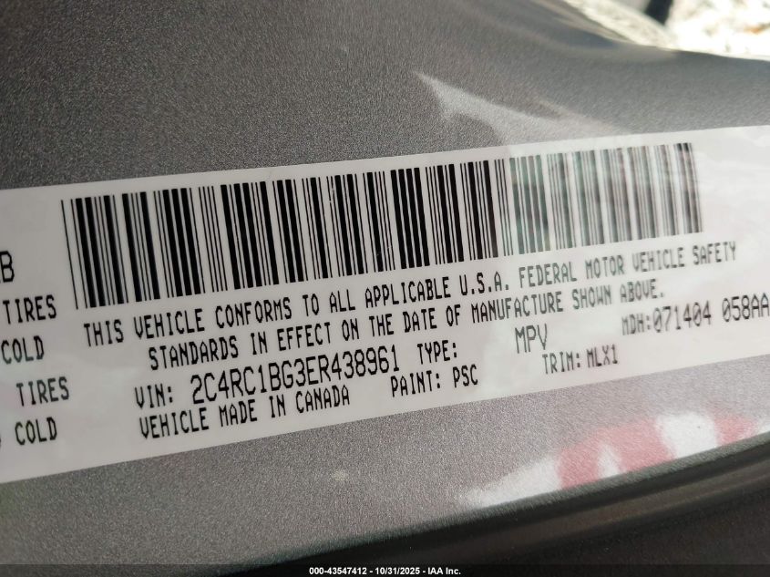 2014 Chrysler Town & Country Touring VIN: 2C4RC1BG3ER438961 Lot: 43547412