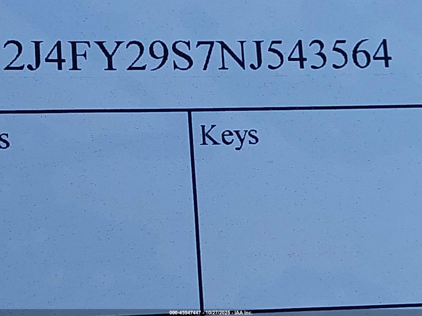 1992 Jeep Wrangler / Yj VIN: 2J4FY29S7NJ543564 Lot: 43547447