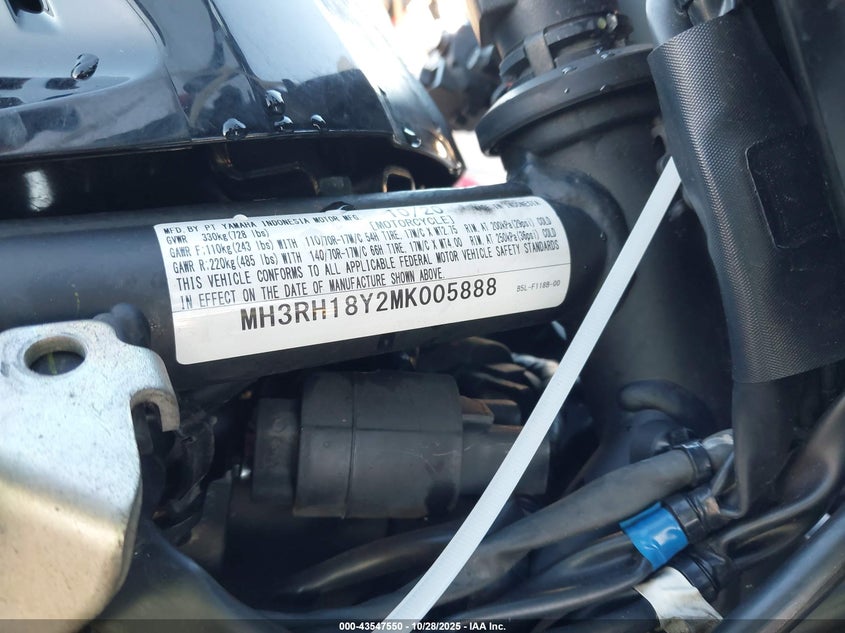 2021 Yamaha Yzfr3 A VIN: MH3RH18Y2MK005888 Lot: 43547550