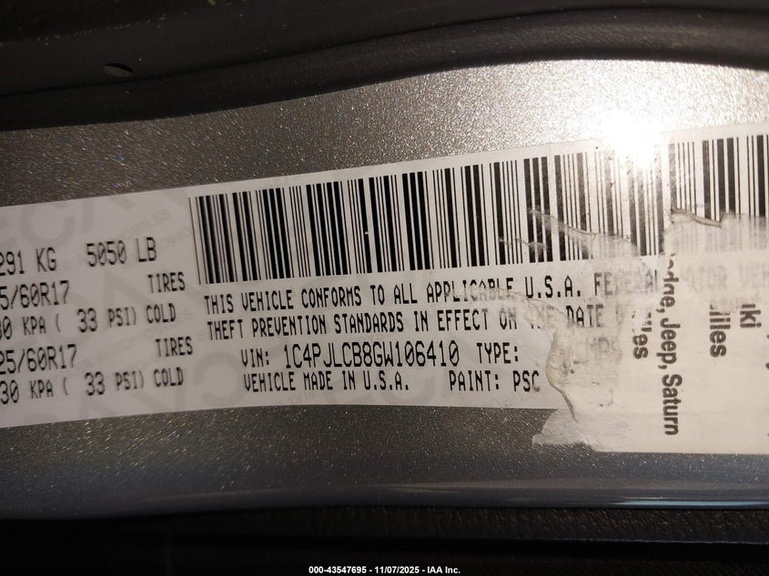 2016 Jeep Cherokee Latitude VIN: 1C4PJLCB8GW106410 Lot: 43547695