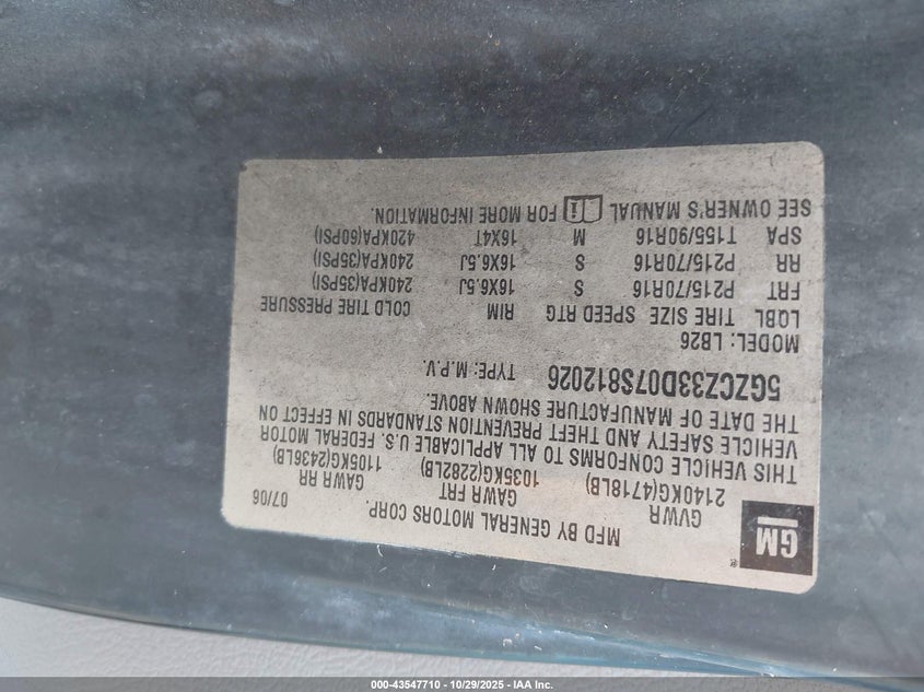 2007 Saturn Vue 4 Cyl VIN: 5GZCZ33D07S812026 Lot: 43547710