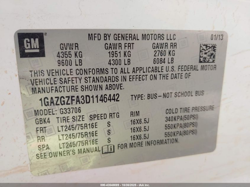 2013 Chevrolet Express 3500 Ls VIN: 1GAZGZFA3D1146442 Lot: 43548089