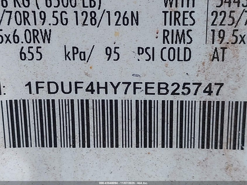 2015 Ford F-450 Chassis Xl VIN: 1FDUF4HY7FEB25747 Lot: 43548094