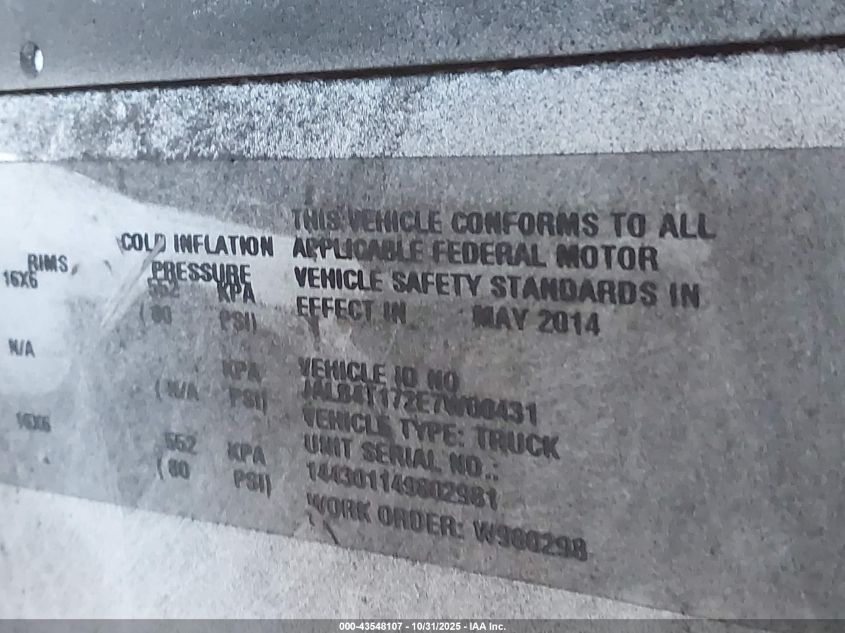 2014 Isuzu Commercial Van VIN: JALB4T172E7W00431 Lot: 43548107