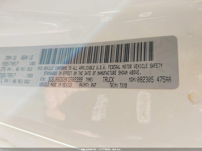 3C6JR6DG9KG502399 2019 RAM 1500 photo no. 8