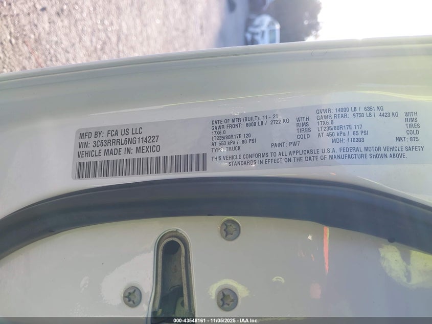 2022 Ram 3500 Limited 4X4 8' Box VIN: 3C63RRRL6NG114227 Lot: 43548161