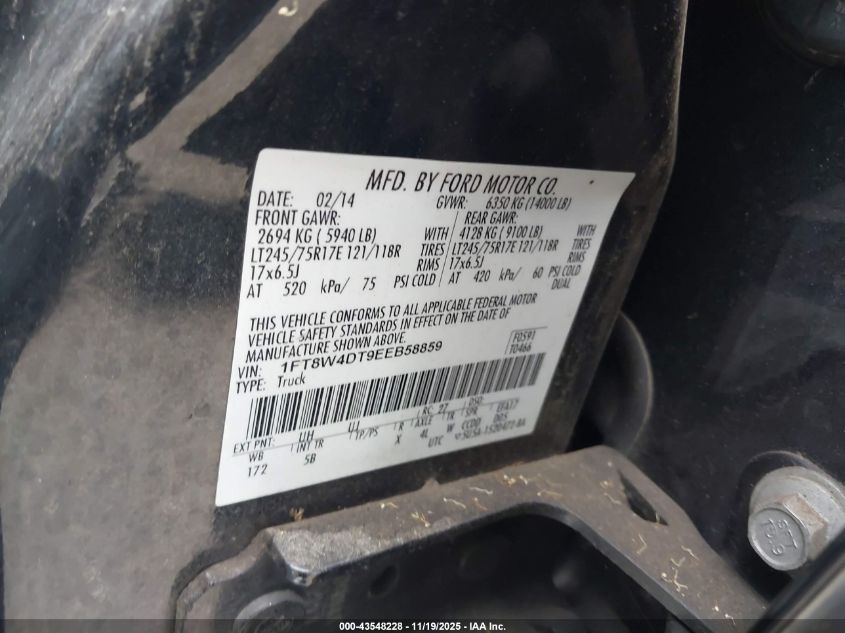 2014 Ford F-450 Lariat VIN: 1FT8W4DT9EEB58859 Lot: 43548228