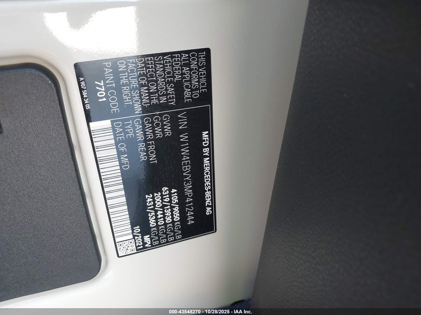 2021 Mercedes-Benz Sprinter 2500 Standard Roof V6 VIN: W1W4EBVY3MP412444 Lot: 43548270