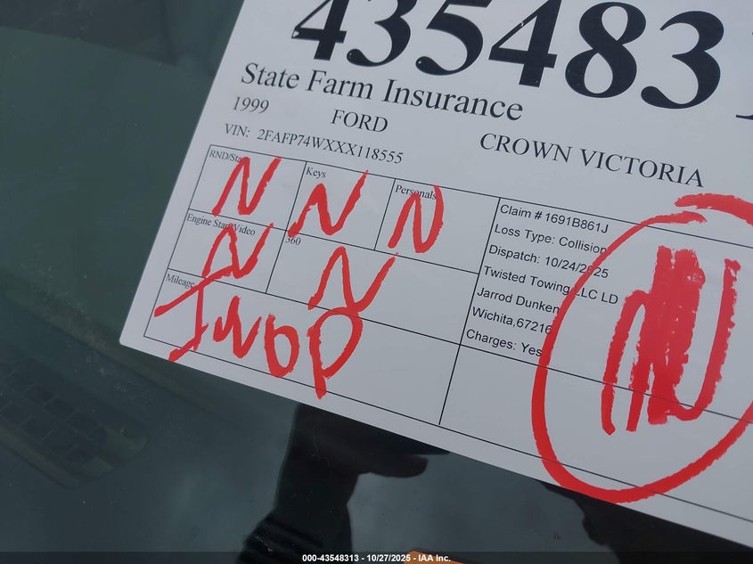 1999 Ford Crown Victoria Lx VIN: 2FAFP74WXXX118555 Lot: 43548313