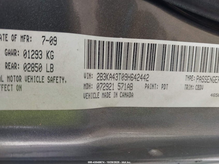 2008 Dodge Charger VIN: 2B3KA43G58H279458 Lot: 43548674