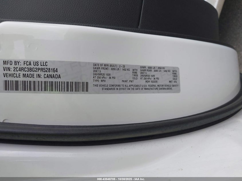 2023 Chrysler Pacifica Touring L Awd VIN: 2C4RC3BG2PR528164 Lot: 43548705