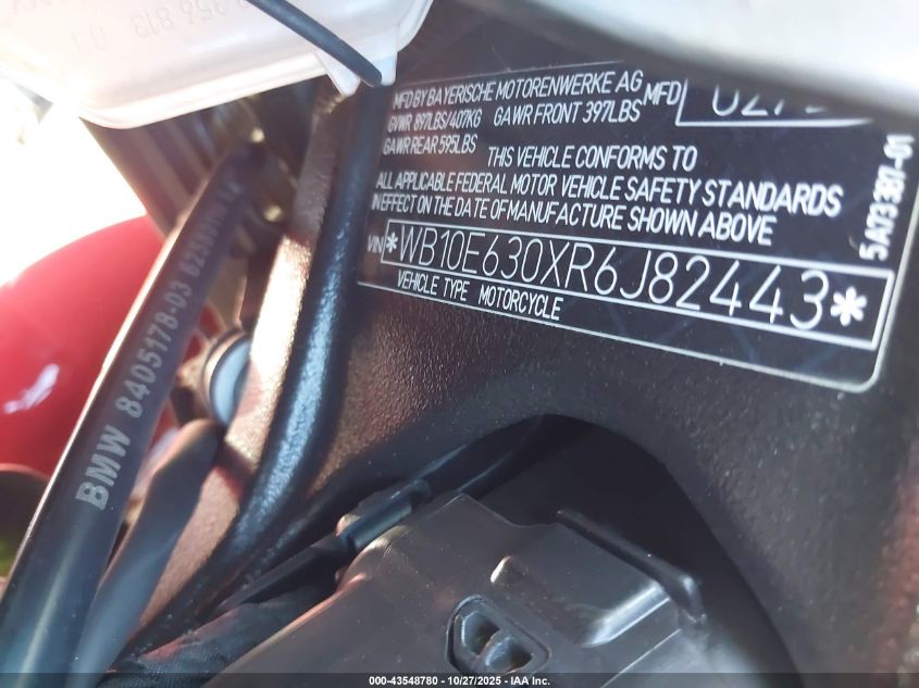 2024 BMW S 1000 Rr VIN: WB10E630XR6J82443 Lot: 43548780