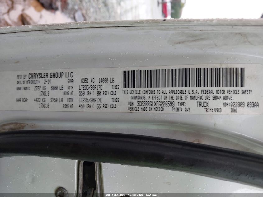 2014 Ram 3500 Tradesman VIN: 3C63RRGLXEG220599 Lot: 43548998