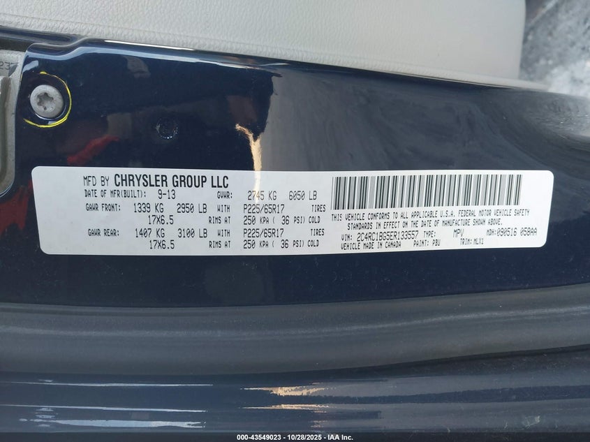 2014 Chrysler Town & Country Touring VIN: 2C4RC1BG5ER133557 Lot: 43549023