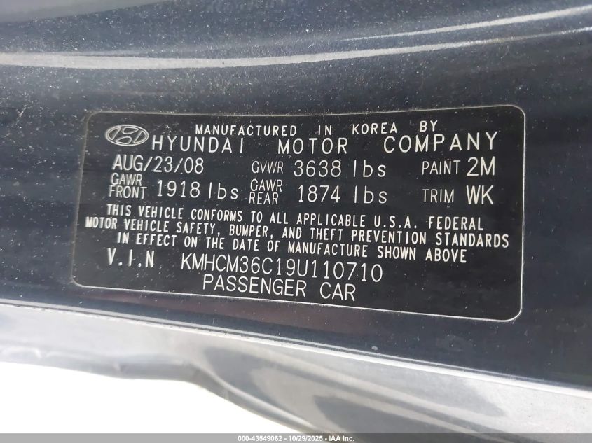 2009 Hyundai Accent Gs VIN: KMHCM36C19U110710 Lot: 43549062