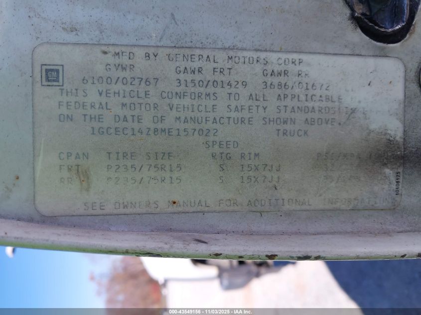 1991 Chevrolet Gmt-400 C1500 VIN: 1GCEC14Z8ME157022 Lot: 43549156