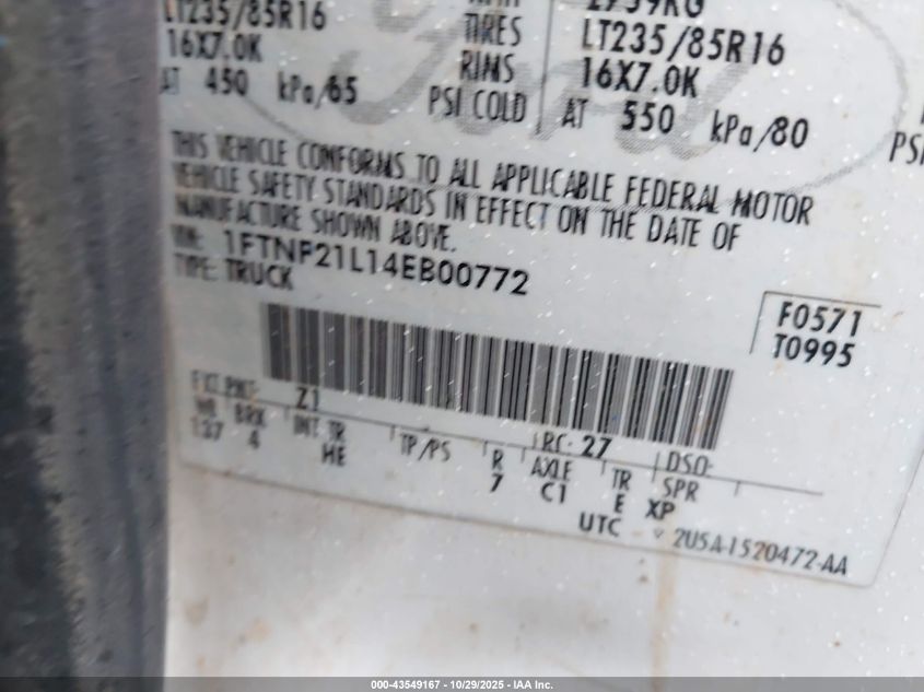 2004 Ford F-250 VIN: 1FTNF21L14EB00772 Lot: 43549167