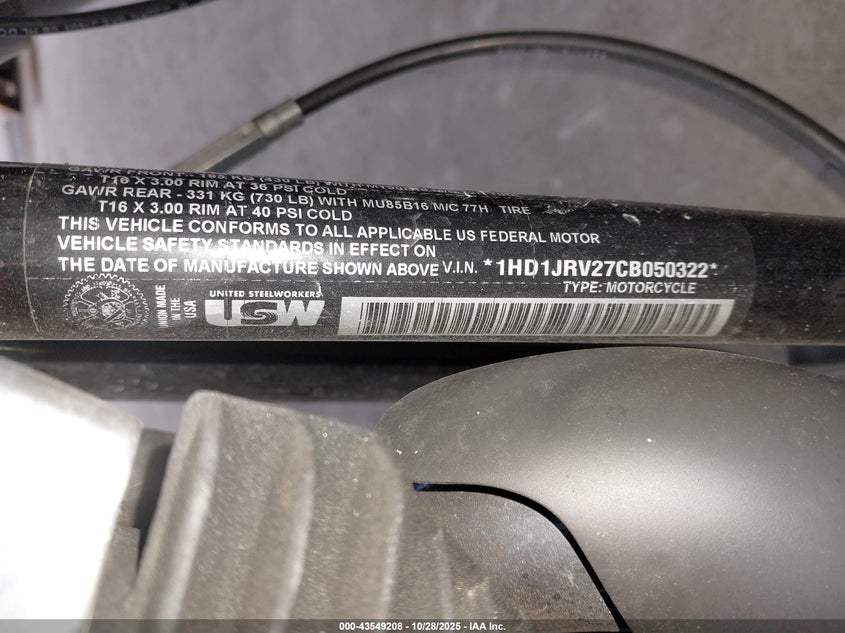 2012 Harley-Davidson Fls Softail Slim VIN: 1HD1JRV27CB050322 Lot: 43549208