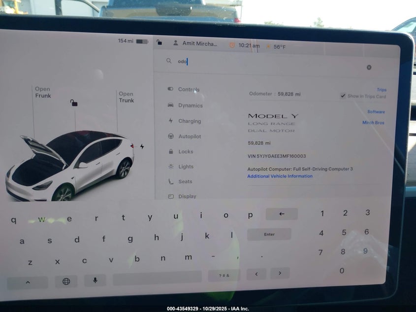 2021 Tesla Model Y Long Range Dual Motor All-Wheel Drive VIN: 5YJYGAEE3MF160003 Lot: 43549329
