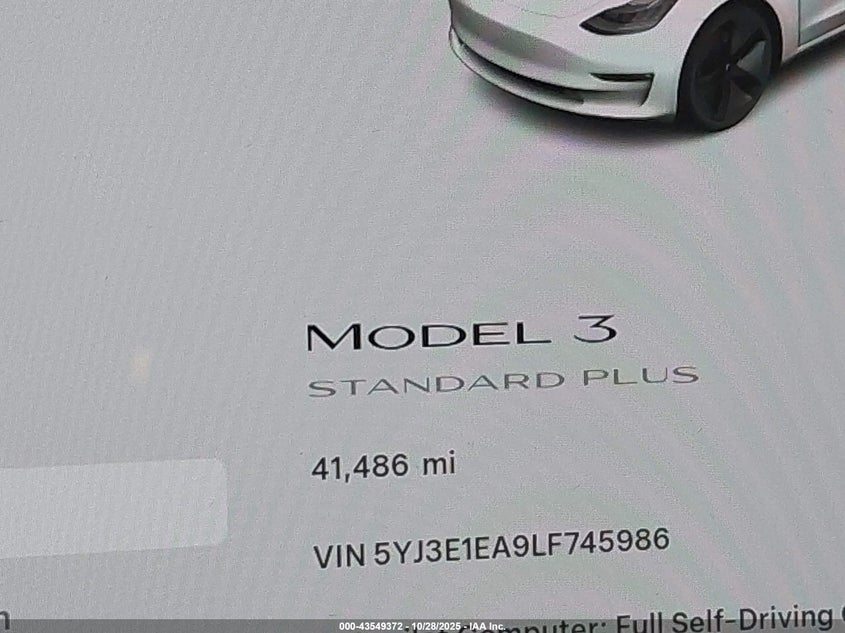 2020 Tesla Model 3 Standard Range Plus Rear-Wheel Drive/Standard Range Rear-Wheel Drive VIN: 5YJ3E1EA9LF745986 Lot: 43549372