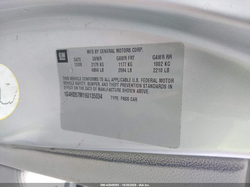 2009 Buick Lucerne Cxl Special Edition VIN: 1G4HD57M19U135034 Lot: 43549393