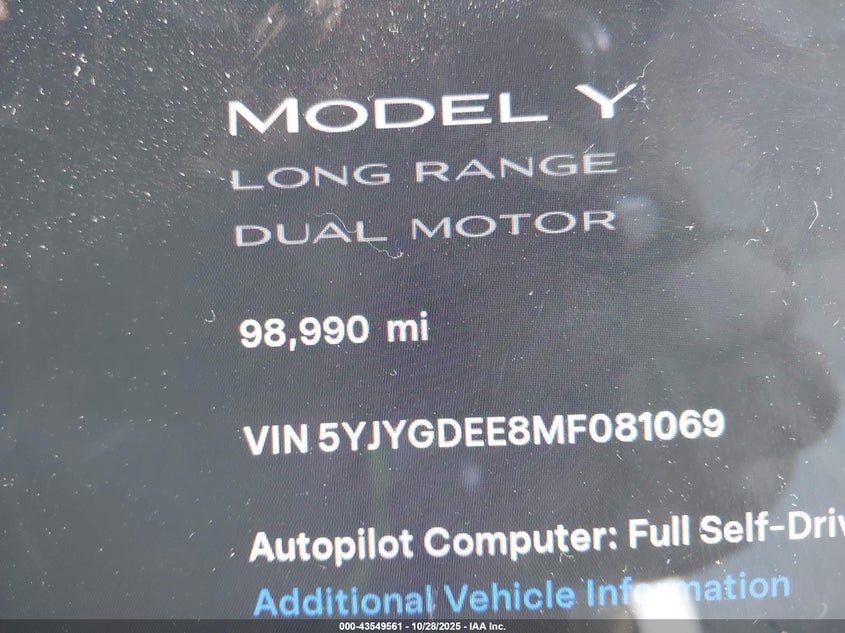 2021 Tesla Model Y Long Range Dual Motor All-Wheel Drive VIN: 5YJYGDEE8MF081069 Lot: 43549561