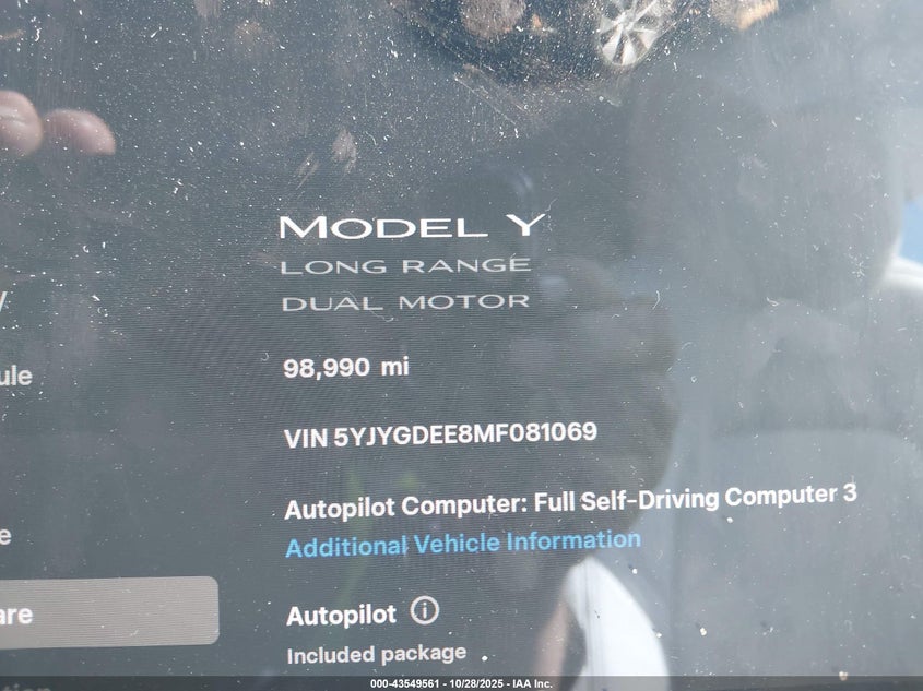 2021 Tesla Model Y Long Range Dual Motor All-Wheel Drive VIN: 5YJYGDEE8MF081069 Lot: 43549561
