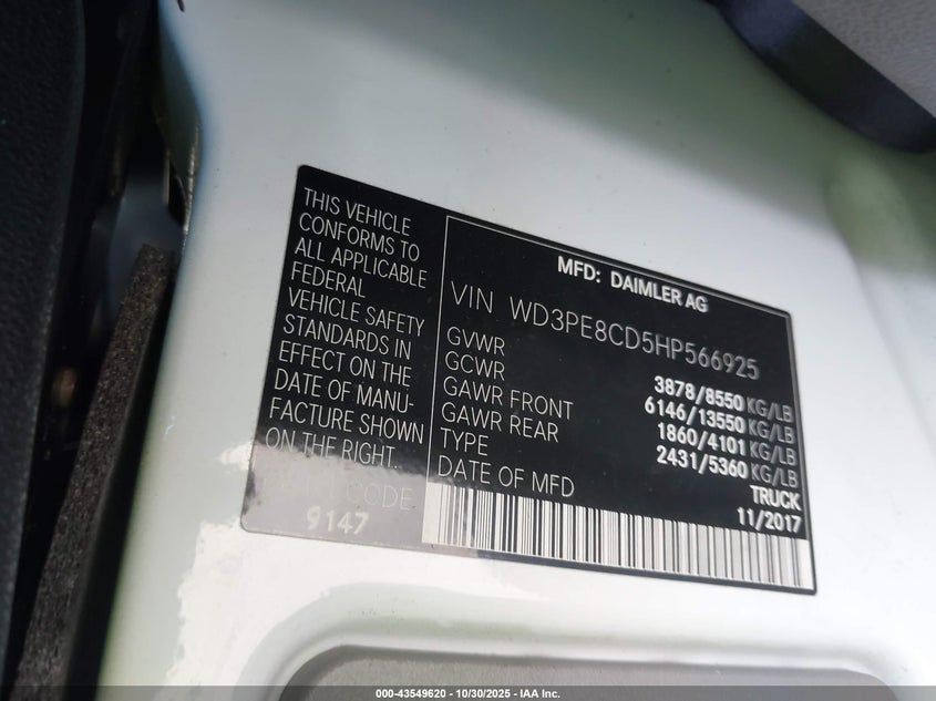 WD3PE8CD5HP566925 2017 MERCEDES-BENZ SPRINTER photo no. 9