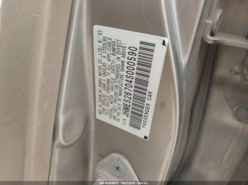 2004 Honda Civic Ex VIN: JHMES26704S000590 Lot: 43549678