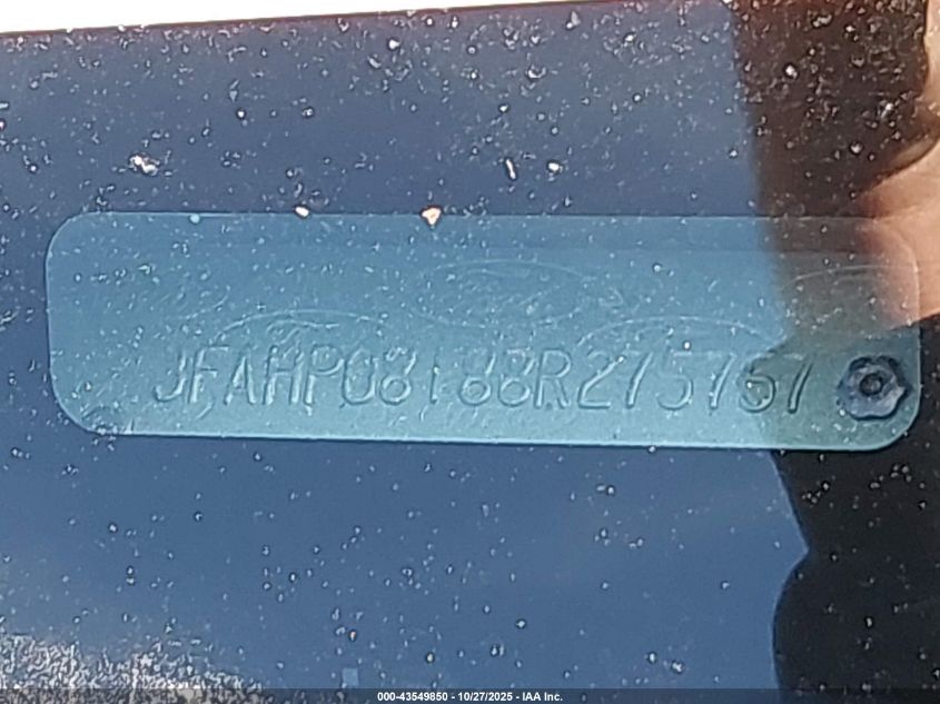 2008 Ford Fusion Sel VIN: 3FAHP08188R275757 Lot: 43549850