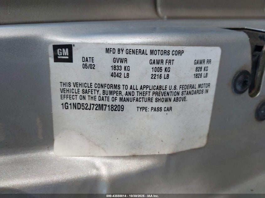 2002 Chevrolet Malibu VIN: 1G1ND52J72M718209 Lot: 43550014