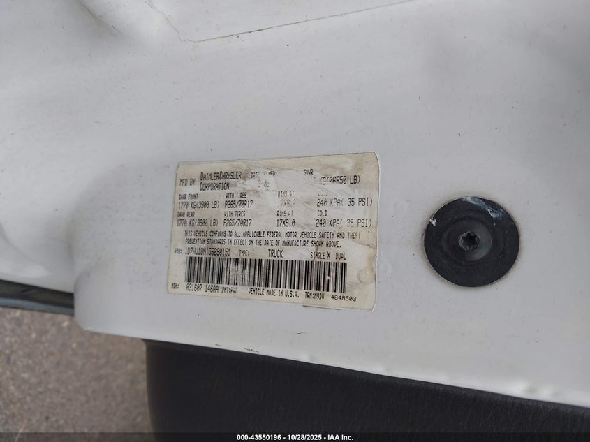 2005 Dodge Ram 1500 Slt/Laramie VIN: 1D7HU18N15S290151 Lot: 43550196