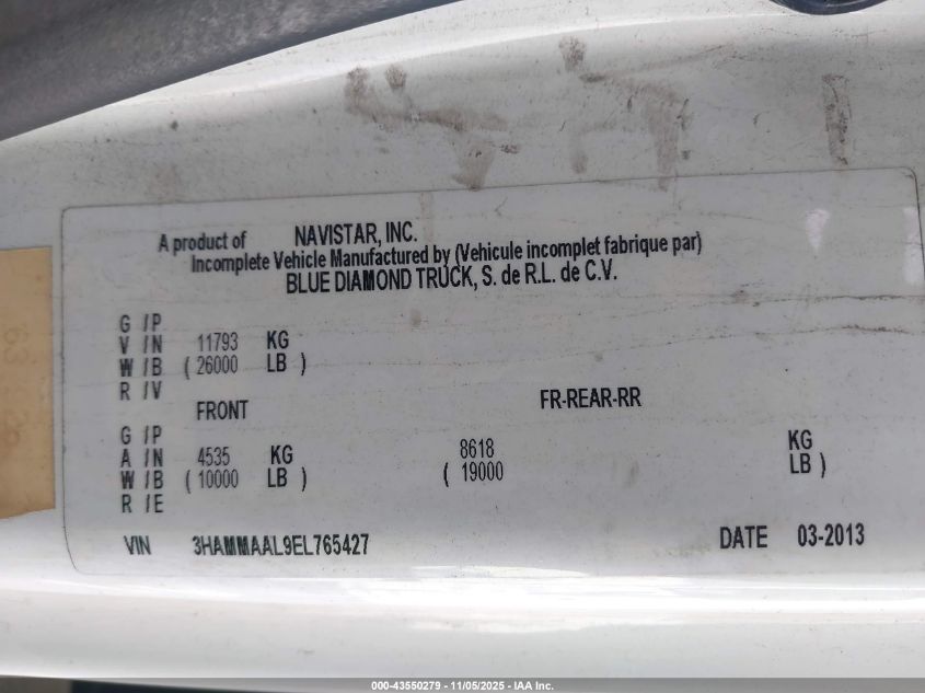 2014 International 4000 4300 VIN: 3HAMMAAL9EL765427 Lot: 43550279