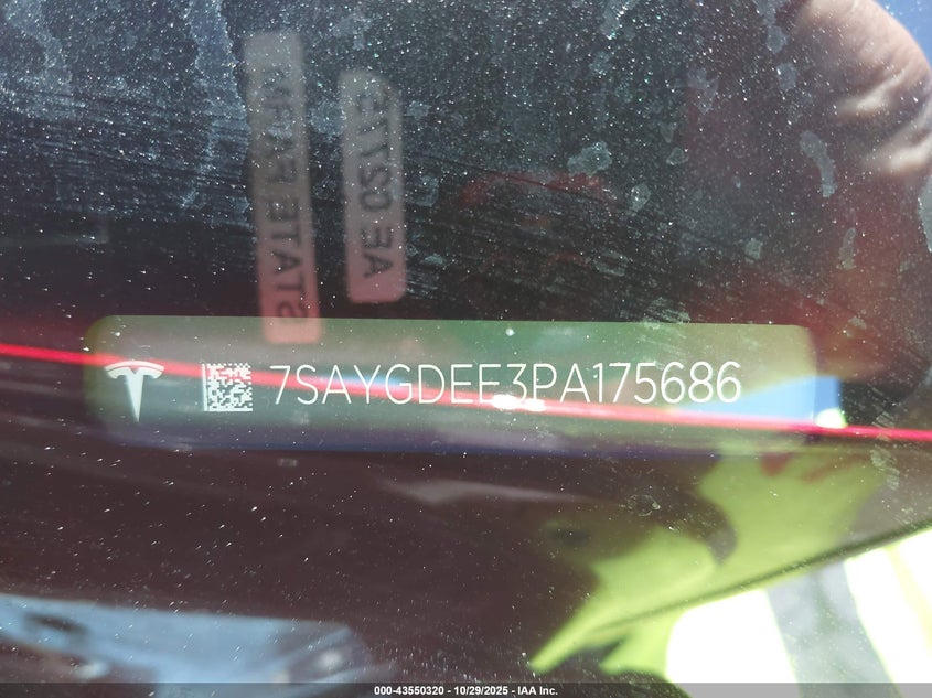 2023 Tesla Model Y Awd/Long Range Dual Motor All-Wheel Drive VIN: 7SAYGDEE3PA175686 Lot: 43550320