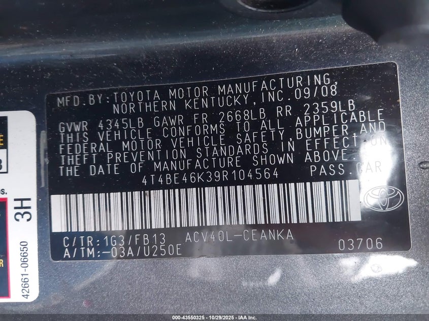 4T4BE46K39R104564 2009 TOYOTA CAMRY photo no. 9