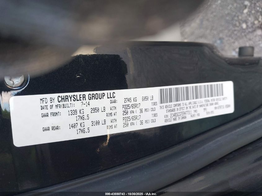 2014 Dodge Grand Caravan Sxt VIN: 2C4RDGCG7ER477311 Lot: 43550743