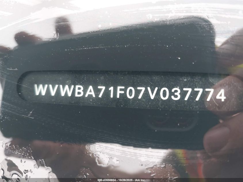 2007 Volkswagen Eos 2.0T VIN: WVWBA71F07V037774 Lot: 43550804