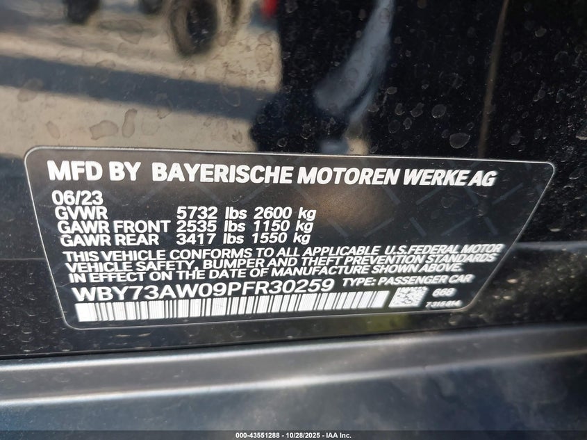 2023 BMW I4 Edrive40 VIN: WBY73AW09PFR30259 Lot: 43551288