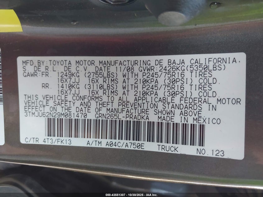 3TMJU62N29M081470 2009 TOYOTA TACOMA photo no. 9